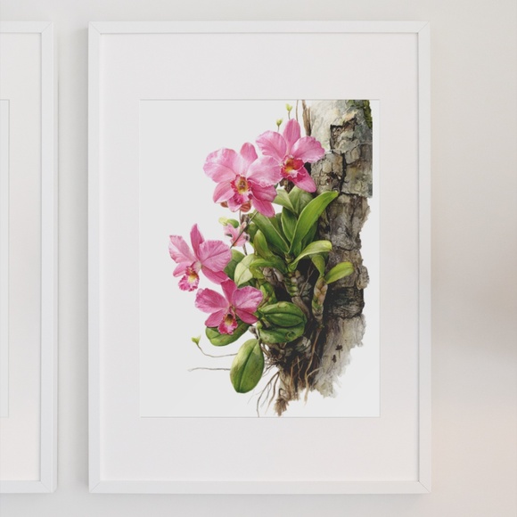 Watercolor Pink Orchids Wall Art Print Unframed - Elegant Floral Serenity - Picture 7 of 7